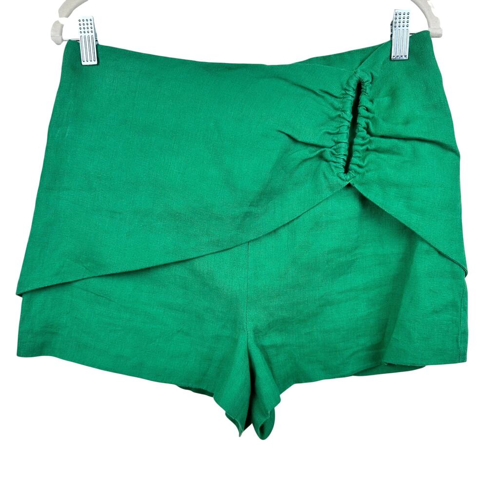 Farm Rio 100% Linen Shorts Skort Kelly Green Large Preppy Beach Vacation Resort
